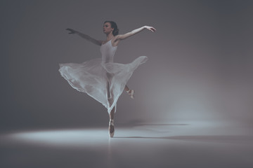 elegant ballet dancer dancing in white dress
