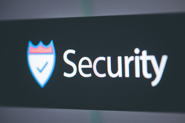 Security Schriftzug auf Bildschirm, Pixel und Symbol