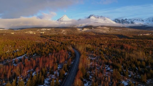 Aerial drone morning view of Tatra Mountains, Slovakia