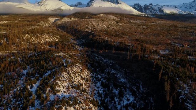 Aerial drone morning view of Tatra Mountains, Slovakia