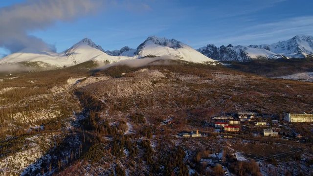 Aerial drone morning view of Tatra Mountains, Slovakia