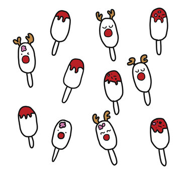 Color of icream doodle set.