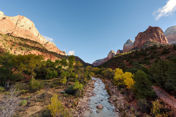 River & Watchman View, Zion National Park, Blue sky,Utah