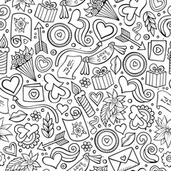 Cartoon cute hand drawn Valentine's Day seamless pattern