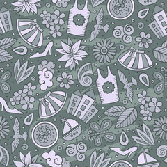 Naklejka premium Cartoon cute hand drawn Spring season seamless pattern