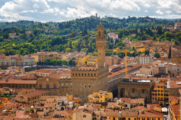 Fototapeta na wymiar Siena, View of the Old Town - Piazza del Campo, Palazzo Pubblico di Siena, Torre del Mangia. Tuscany, Italy.
