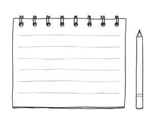 hand drawn notebook and pancil cute line art illustration