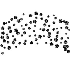 Monochrome Bear Footprints in Black and White. Prints of Paws with Big Claws for Petshop Design or for Goods for Pets. Simple Pattern for Print, Logo or Poster. Vector Confetti Background.