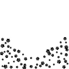 Monochrome Bear Footprints in Black and White. Prints of Paws with Big Claws for Petshop Design or for Goods for Pets. Simple Pattern for Print, Logo or Poster. Vector Confetti Background.