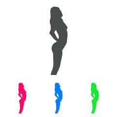 Icono plano silueta chica desnuda de pie en varios colores