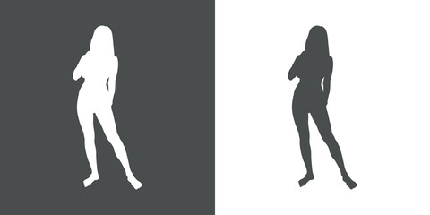 Icono plano silueta chica desnuda de pie gris y blanco