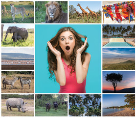 Collage from images of wildlife and beautiful views of the Kenya