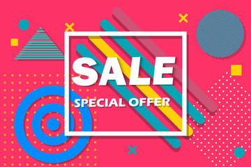 Super Sale and special offer. 50% off. Vector illustration. Coloured banner
