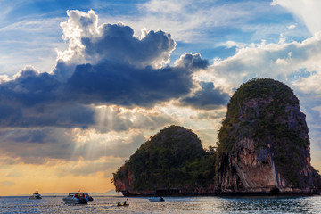 tropical rocks sunset Phra Na beach