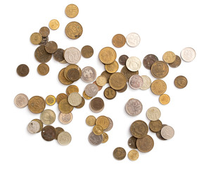 Old USSR coins on a white background