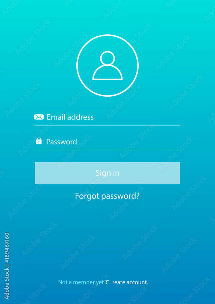 Wall mural login form page with gradient background. website ui vector elements. vector illustration.