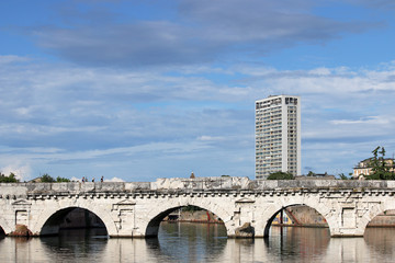 Naklejka premium old stone Tiberius bridge Rimini Italy