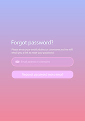 Restore password. Forgot password form page with gradient background. Website ui vector elements. 