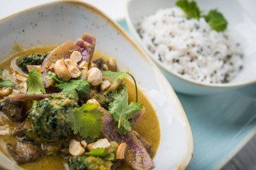 Vegan green Thai curyy with risotto
