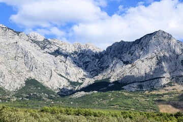 Fototapeta na wymiar Biokovo mountains near Baska Voda and Brela in Croatia