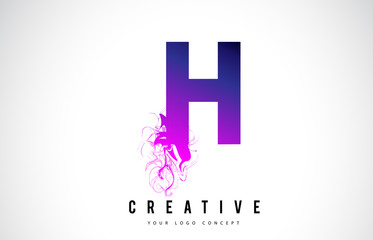 H Purple Letter Logo Design with Liquid Effect Flowing