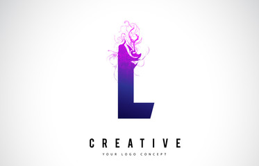 L Purple Letter Logo Design with Liquid Effect Flowing