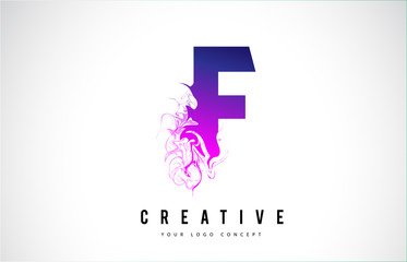 F Purple Letter Logo Design with Liquid Effect Flowing