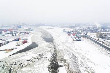 Aerial: The port of Kaliningrad in the cold winter