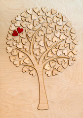 Ecological love tree with two red hearts