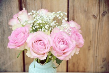 Grußkarte - Rosenstrauß rosa