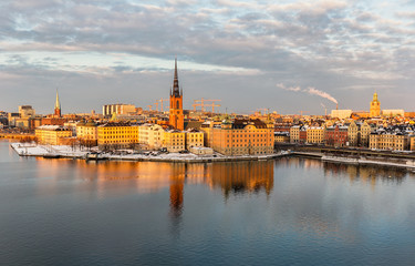 Fototapeta na wymiar Aerial view over Riddarholmen island and old town in Stockholm.