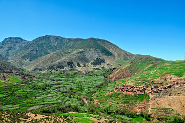 Fototapeta na wymiar A view down a valley in the High Atlas mountains in Morocco