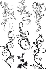 Set of black floral elements for your design.