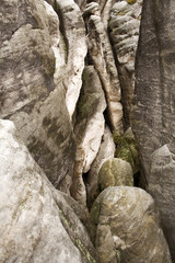 Grey stone pillars forming a gorge