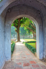 Gardens and buildings in the Temple of Literature, Hanoi, Vietnam