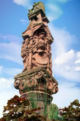 Ribeauvillé. Fontaine place de l'Hôtel de ville. Haut Rhin, Alsace. Grand Est