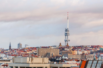 Obraz premium View from far away to the city of Prague and TV Tower