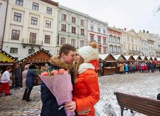 Obraz premium Young happy couple in love outdoors.