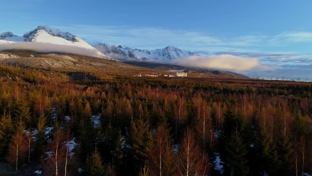 Aerial drone morning view of Tatra Mountains, Slovakia