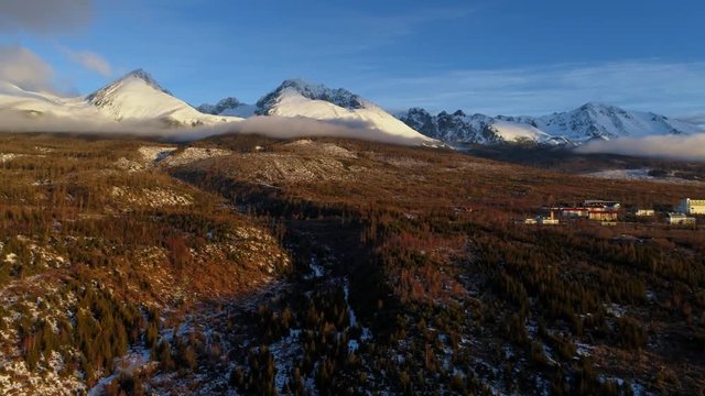 Aerial drone morning view of Tatra Mountains, Slovakia