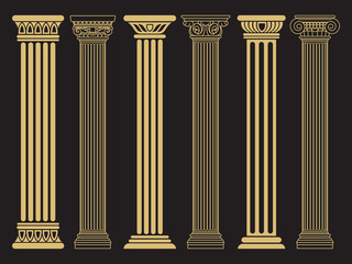 Elegant classic roman, greek architecture line and silhouette columns