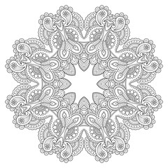 Circular pattern in the form of a mandala. Henna tatoo mandala. Mehndi style. Decorative pattern in oriental style. Coloring book page.