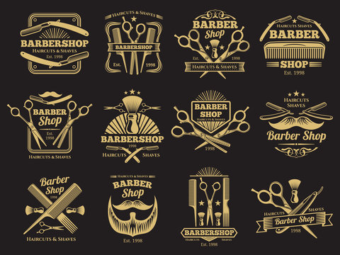 Old barbershop vector emblems and labels