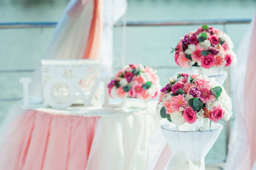 wedding decorations. Bouquets of Flowers: Daisies Rose Peony