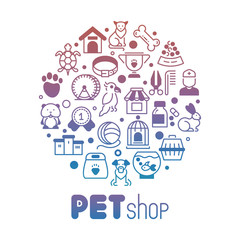 Pet store or shop round banner