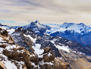 Obraz premium A wintertime view from Mt. Titlis in Switzerland
