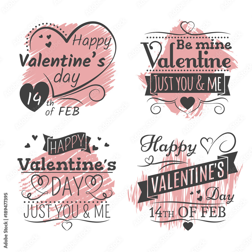 Sticker Valentines day banners on grunge colorful back