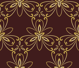 Fototapeta premium Floral vector golden ornament. Seamless abstract classic background with flowers. Pattern with repeating floral elements