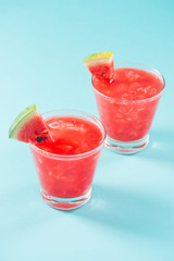 Fresh watermelon juice in the glass.Selective focus on the front glass