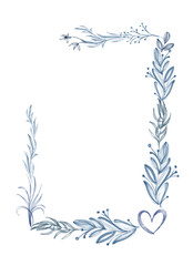 Watercolor Flower frame Leaf summer Isolated on white background for greeting cards for the wedding, St. Valentine's Day